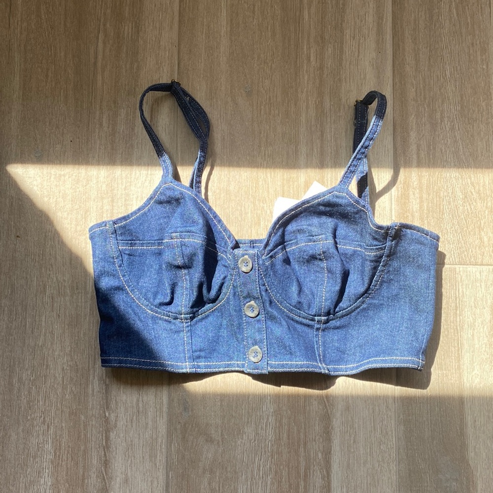 NWT Guess Cropped Jean Corset Women’s Top Medium Buttons